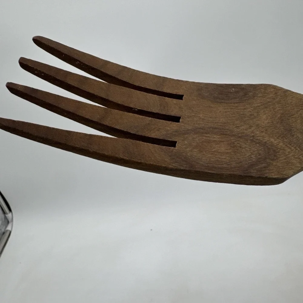 Set of 2 Vintage Wooden Serving/Salad Fork Paddle Spoon